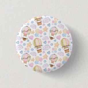 Hot Air Balloon Whimsical Watercolor Pattern 3 Cm Round Badge