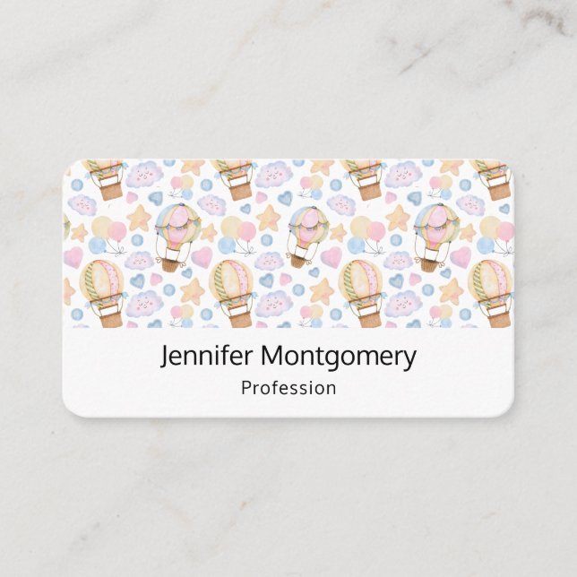 Hot Air Balloon Whimsical Watercolor Pattern Business Card (Front)