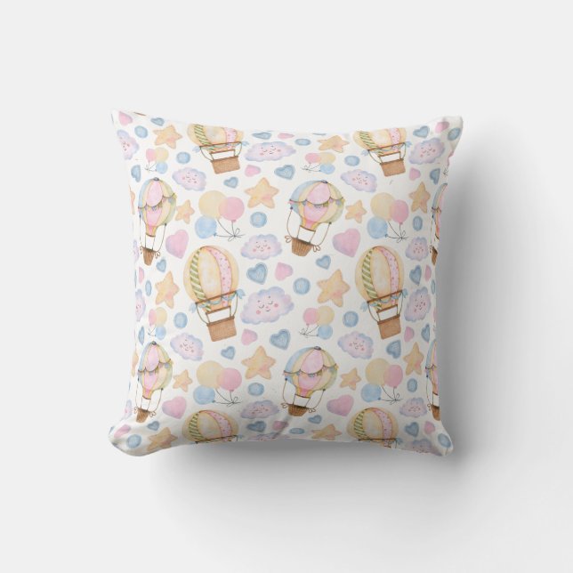 Hot Air Balloon Whimsical Watercolor Pattern Cushion (Front)