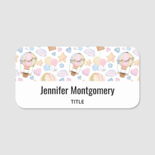Hot Air Balloon Whimsical Watercolor Pattern Name Tag