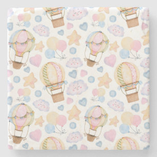 Hot Air Balloon Whimsical Watercolor Pattern Stone Coaster