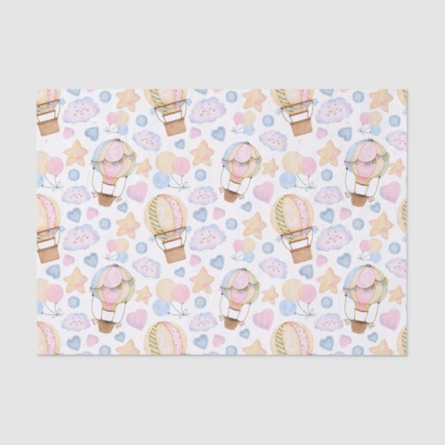 Hot Air Balloon Whimsical Watercolor Pattern Tissue Paper (Front)