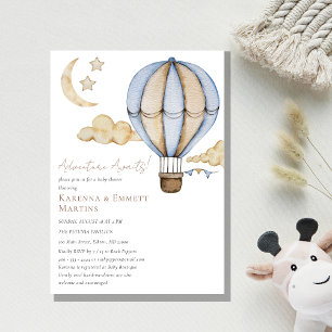 Hot Air Balloon White Adventure Awaits Baby Shower Invitation