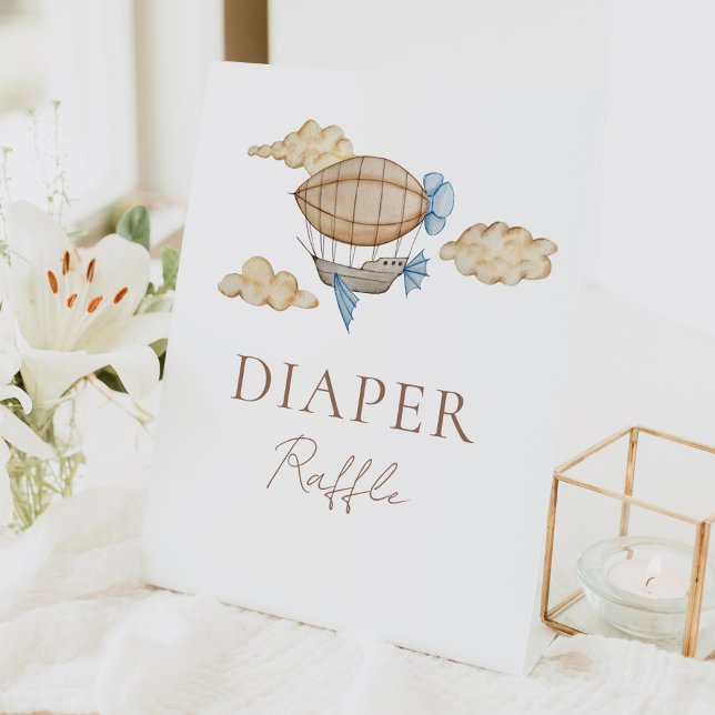 Hot Air Balloon White Baby Shower Diaper Raffle Pedestal Sign (Creator Uploaded)