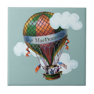 Hot Air Balloon with Clouds Add Your Name Ceramic Tile
