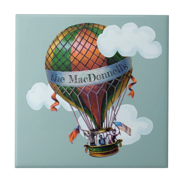 Hot Air Balloon with Clouds Add Your Name Ceramic Tile (Front)