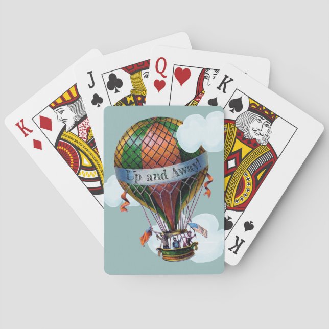 Hot Air Balloon with Clouds Personalise Playing Cards (Back)