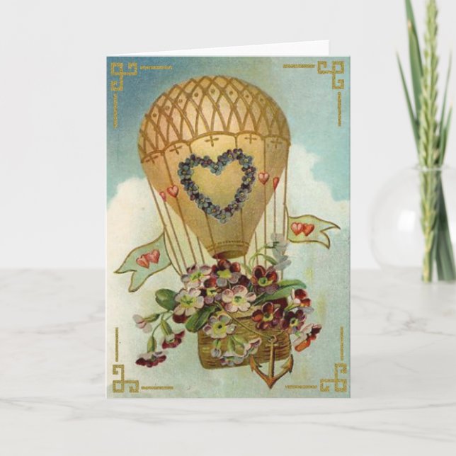 Hot Air Balloon With Flowers Valentine Cards, Gift Holiday Card (Front)