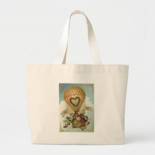 Hot Air Balloon With Flowers Valentine Cards, Gift Large Tote Bag
