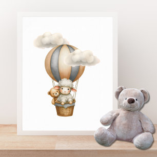 Hot Air Balloon With Lamb & Teddy Poster