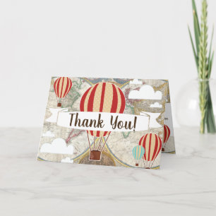 Hot Air Balloon & World Map Adventure Thank You Card