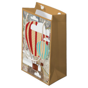 Hot Air Balloon & World Map Vintage Traveller Small Gift Bag