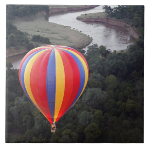 Hot-Air Ballooning over the Mara River Ceramic Tile
