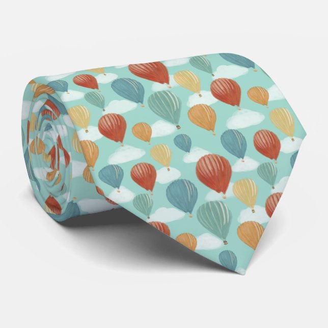 Hot Air Balloons and White Clouds Patterned Tie (Rolled)
