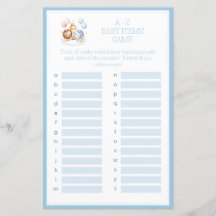 Hot Air Balloons Animals A-Z Baby Shower Game