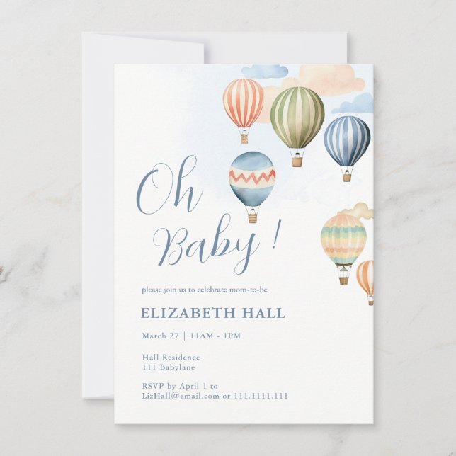 Hot Air Balloons Baby Boy Baby Shower Invitation  (Front)