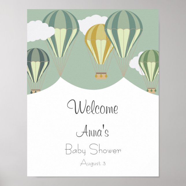 Hot air balloons baby shower welcome poster (Front)