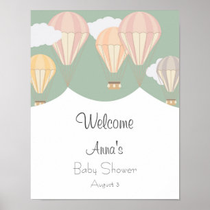 Hot air balloons baby shower welcome poster