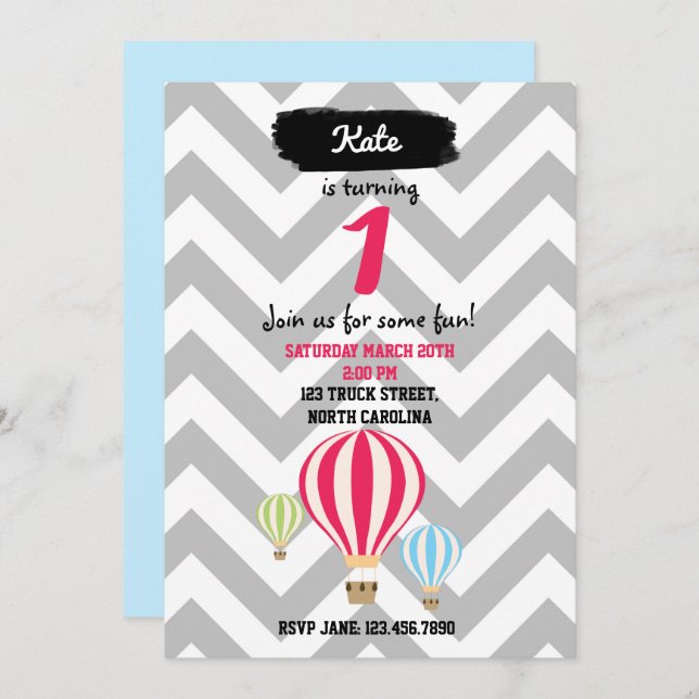 Hot Air Balloons Birthday Invitations (Front/Back)