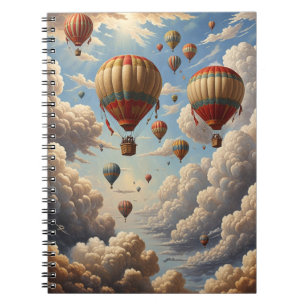 Hot Air Balloons Blue Sky Clouds Sunset Vintage Notebook