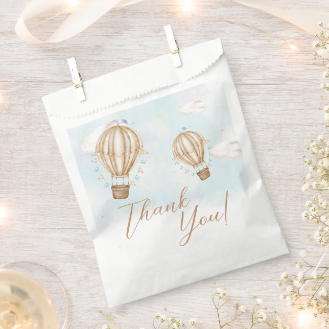 Hot Air Balloons brown clouds Baby Shower Favour Bag (Clipped)