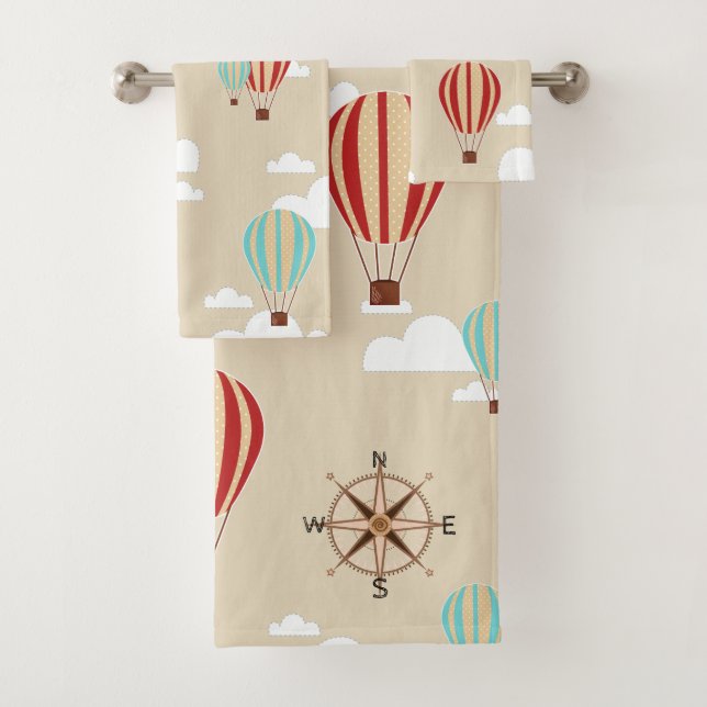 Hot Air Balloons & Cute Clouds Adventure Bath Towel Set (Insitu)