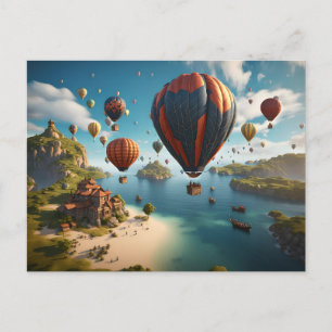 Hot Air Balloons Flying Over Island Postcard