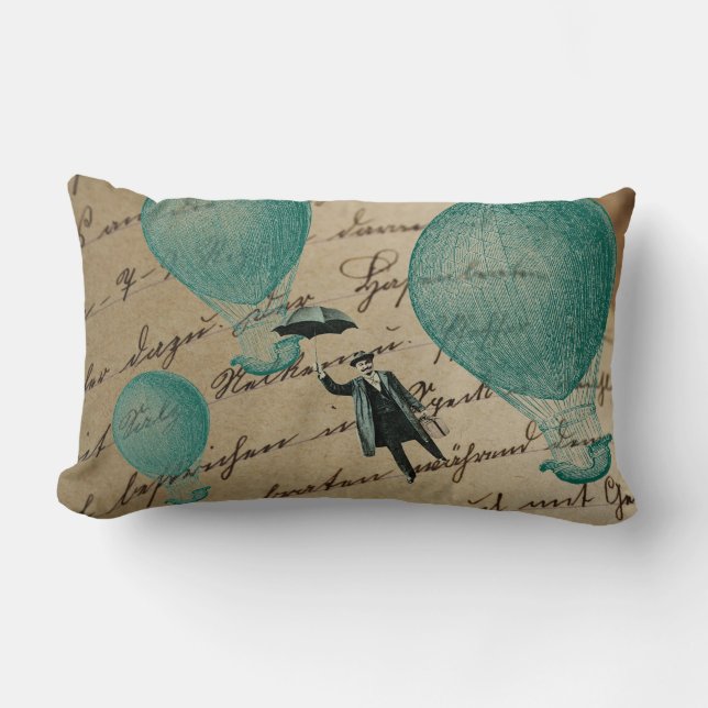 Hot Air Balloons Flying Umbrella Man Handwriting Lumbar Cushion (Front)
