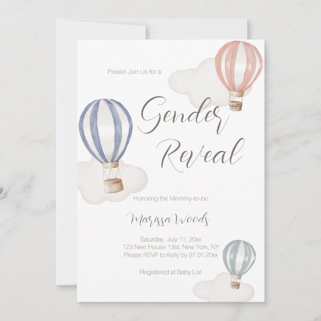 Hot Air Balloons Gender Reveal Pastel Colours Invitation (Front)