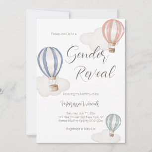 Hot Air Balloons Gender Reveal Pastel Colours Invitation