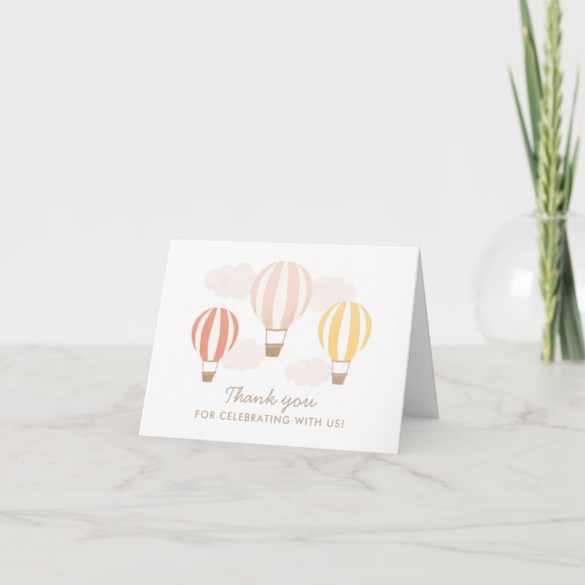 Hot Air Balloons Girl Travel Baby Shower Thank You Card (Front)
