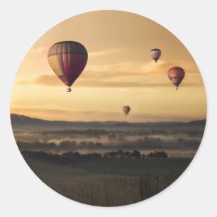 Hot Air Balloons in Golden Skies Classic Round Sticker