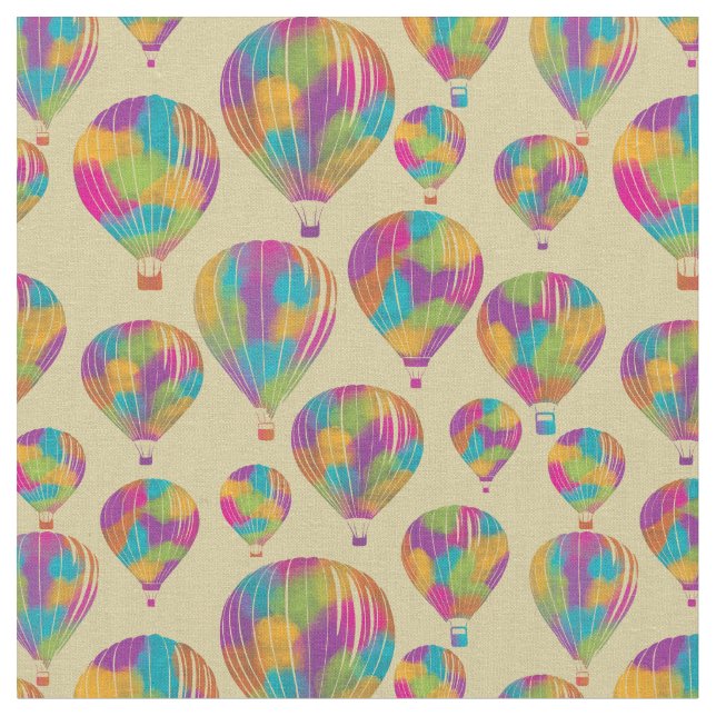Hot Air Balloons in Rainbow Colours Patterned Fabric (Close Up)