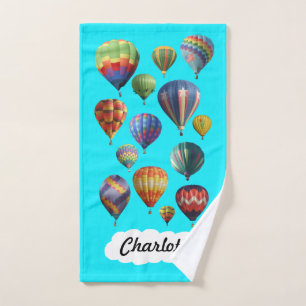 Hot Air Balloons on Aqua Blue Hand Towel