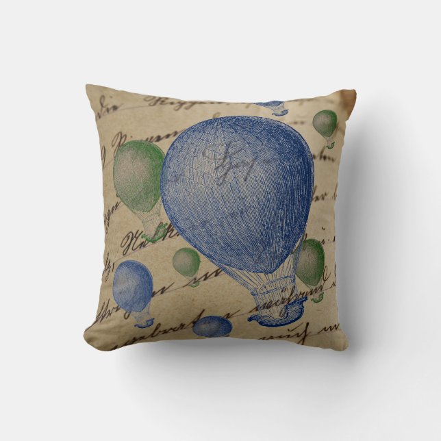 Hot Air Balloons on Handwriting Background Cotton Cushion (Front)
