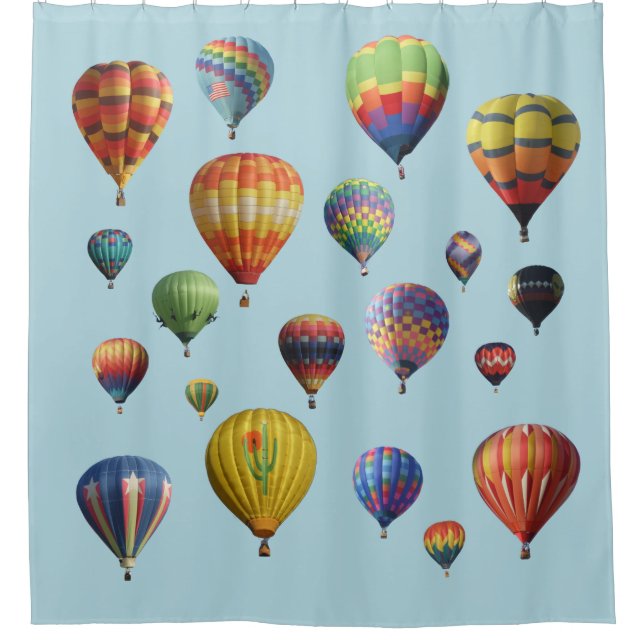 Hot Air Balloons on Light Blue Shower Curtain (Front)