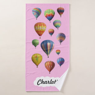 Hot Air Balloons on Light Pink Bath Towel