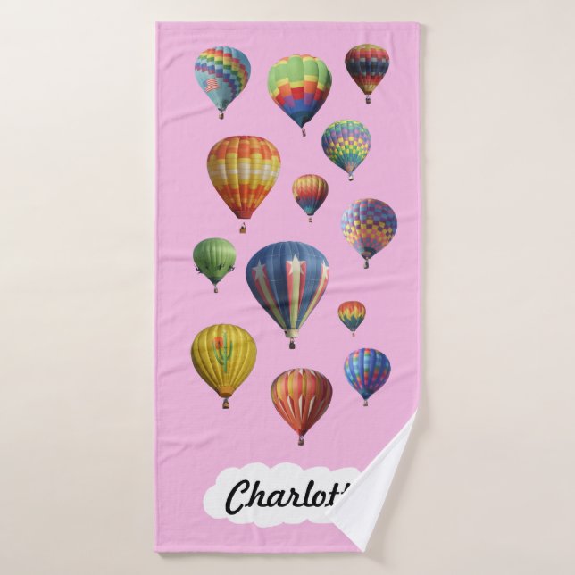 Hot Air Balloons on Light Pink Bath Towel (Bath Towel)