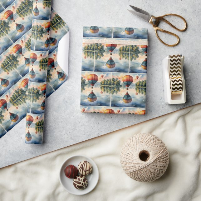 Hot Air Balloons Over Lake Water Reflection Wrapping Paper (Crafts)