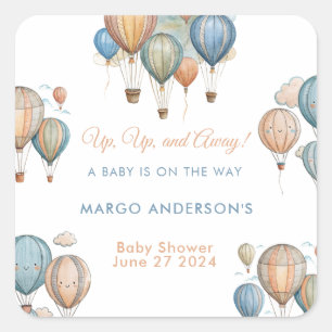 Hot Air Balloons Pastel Boy Travel Baby Shower Square Sticker
