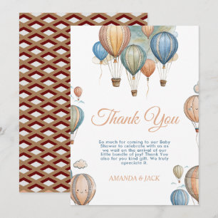 Hot Air Balloons Pastel Boy Travel Baby Shower Thank You Card