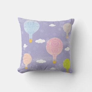 Hot Air Balloons Pastel Purple Pink Blue Peach Cushion