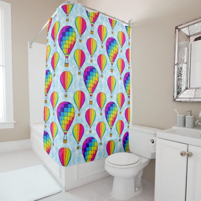 Hot Air Balloons Rainbow Colours Shower Curtain (In Situ)