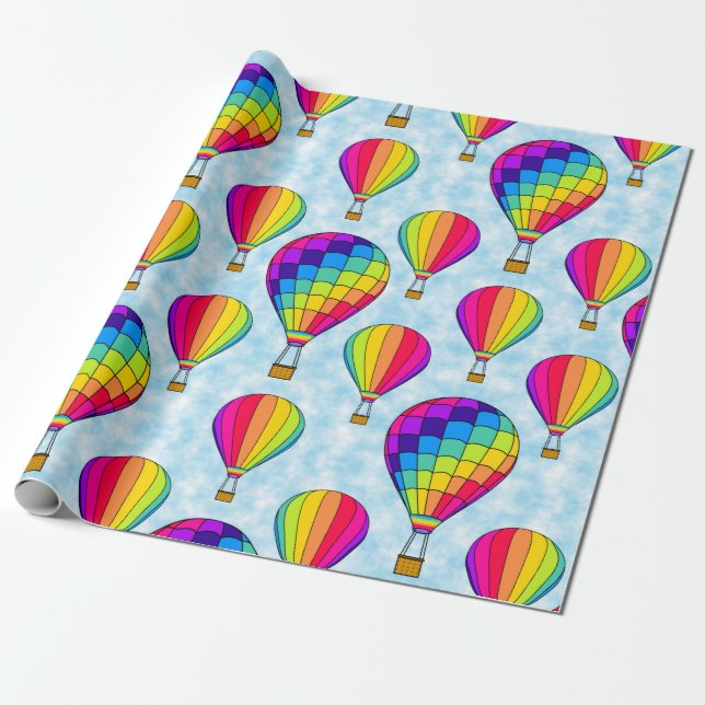 Hot Air Balloons Rainbow Colours Wrapping Paper (Unrolled)