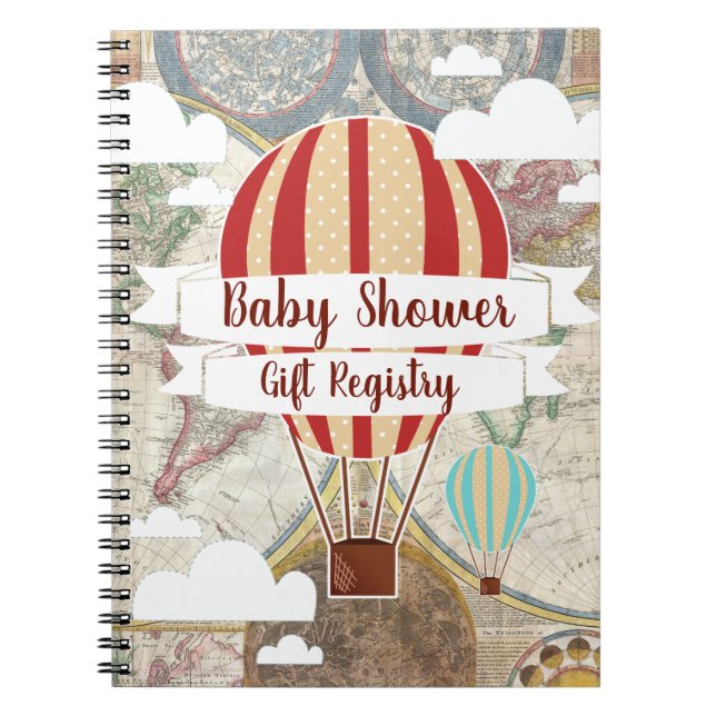 Hot Air Balloons Vintage Adventure Baby Shower Notebook (Front)