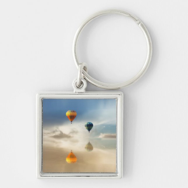 Hot Air Balloons Water Reflection Key Ring (Front)