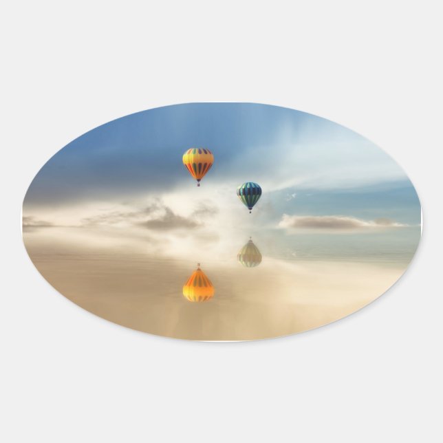 Hot Air Balloons Water Reflection Oval Sticker (Front)