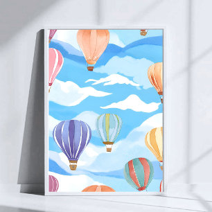 Hot Air Balloons Watercolor Painting Art Poster