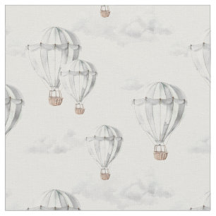 Hot air balloons whimsical nursery adventure grey  fabric