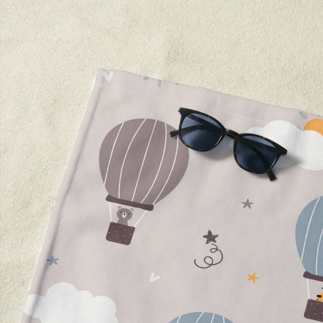Hot Air Balloons With Animals Beach Towel (In Situ)
